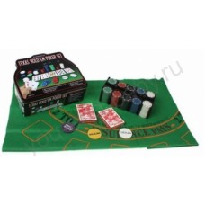 Набор Покер в коробке(200 фишек,2 колоды карт,сукно) с номиналом